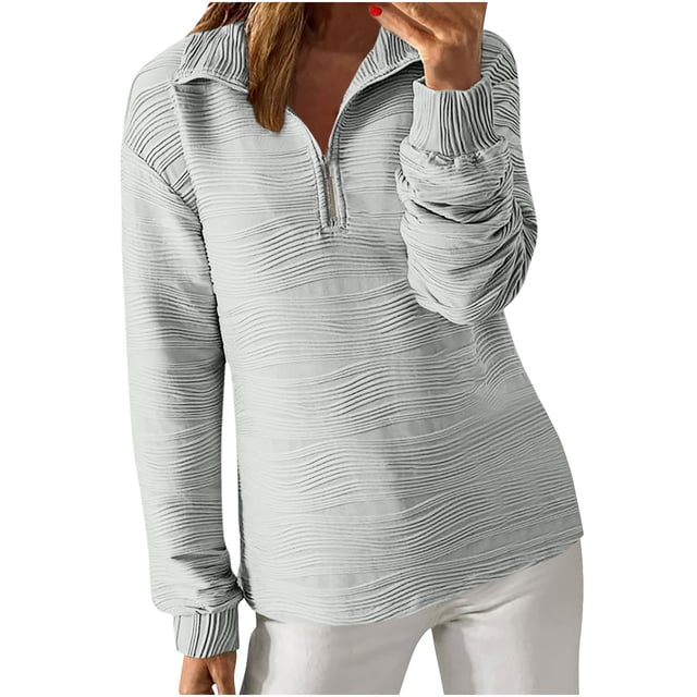 tarylea Hauts d'Automne pour Femmes Demi-Fermeture à Glissière Col Rabattu Chandail à Motif Vague Manches Longues Hauts Décontractés Chemises
