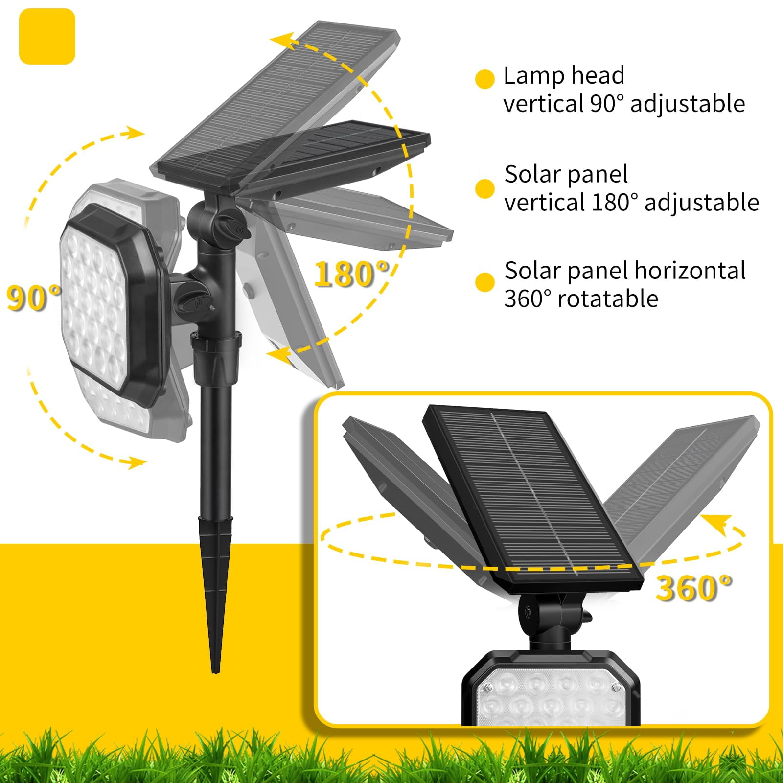 JSOT 4PCS 700lm Solar Lights Outdoor, LED Landscape Spotlights for Garden Walkway Yard Porch, Driveway, Pathway, Lawn, Pool, White Light