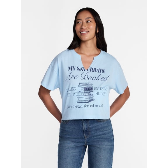 Booked Saturdays Women's Graphic Tee with Short Sleeves, Sizes XXS-XXL