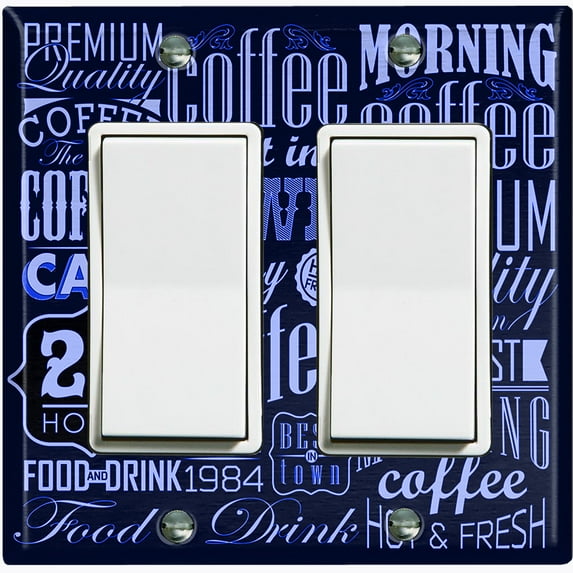 Metal Light Switch Wall Plate Outlet Cover (Coffee Shop Cafe Restaurant Sign Blue White - Double Rocker)