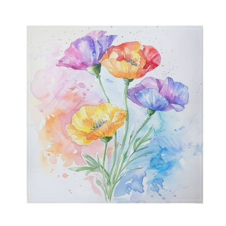 

JSTEL Poppy Flowers Watercolor Cloth Napkins Set of 4 20x20 Inch Washable and Reusable Napkin for Decoupage Dinner Party Everyday Use