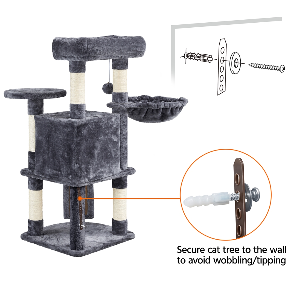Alden Design 42"H Multilevel Cat Tree Tower with Condo and Perches, Dark Gray