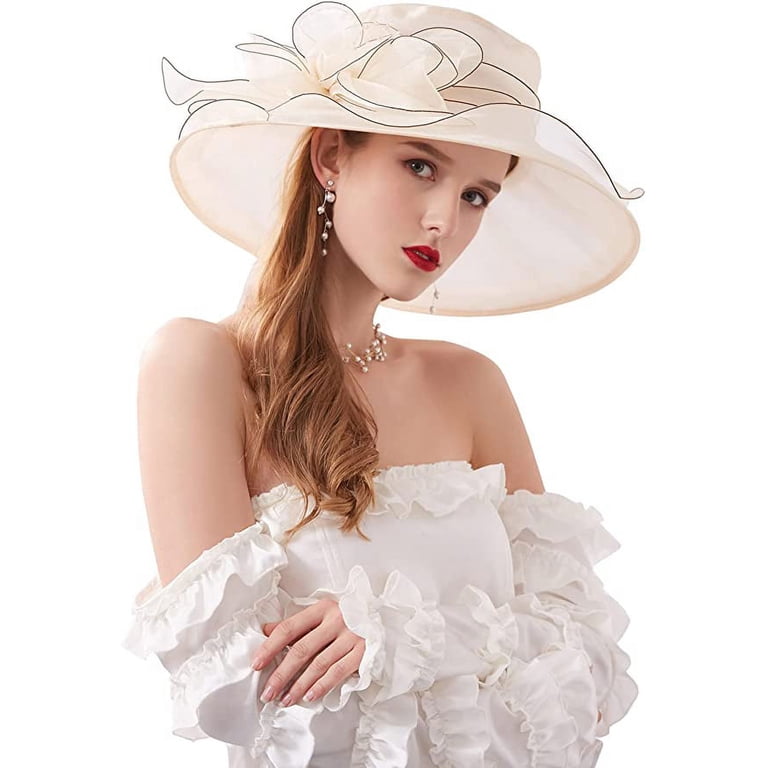 Large flower dress hat White Wedding hat with silk flowers and bow - Floral bouquet  main image 4