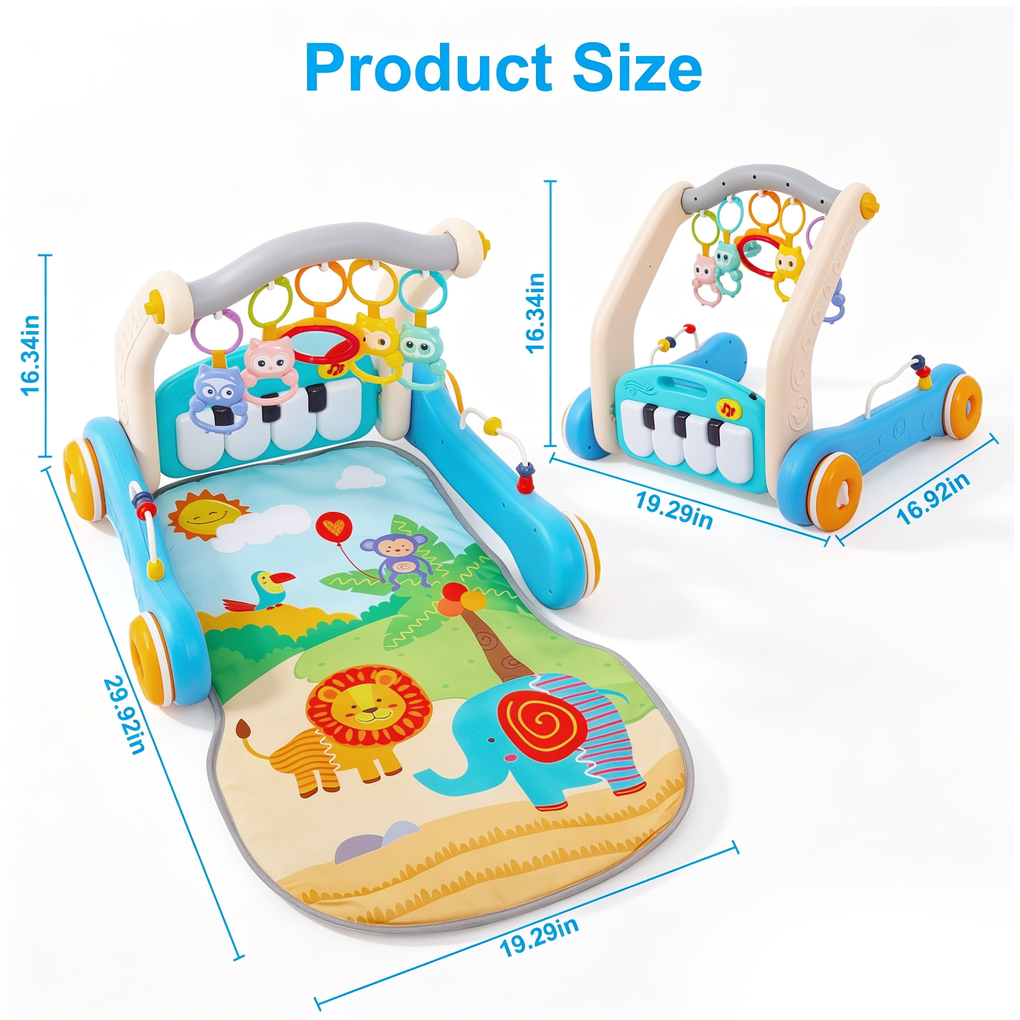 FVLOENG Baby Gym Playmat for Infant,Tummy Time Mat with 5 Infant Sensory Baby Toys & Musical Piano Activity for 0-36 Months Boys Girls