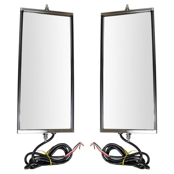 TRQ West Coast Mirror Signal Heated 16x7 Stainless Steel Pair for HD Truck MRA09030