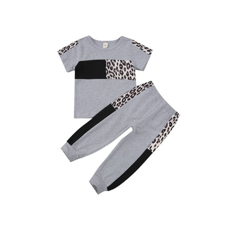 

Toddler Baby Girls Sports Clothes Leopard T-Shirt Top Long Pants Casual Outfits