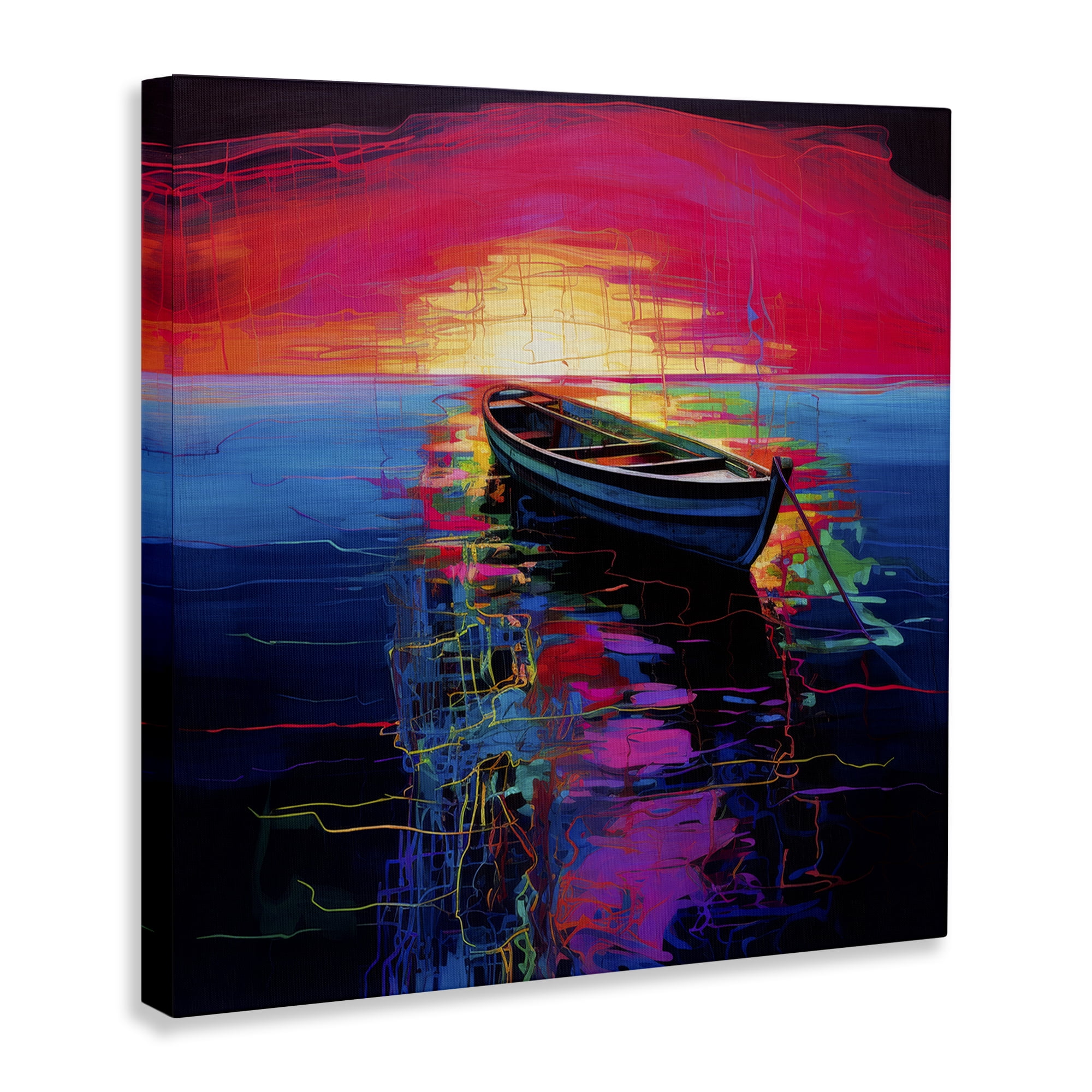 Stupell Industries Boat in Bold Sunset Transportation Painting Wrapped Canvas Art Print Wall Art, 17 x 17