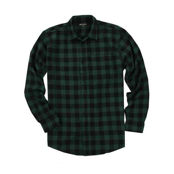WEUTHEY - Men's Long Sleeve Button Down Flannel Shirt (Green/Black, XX ...