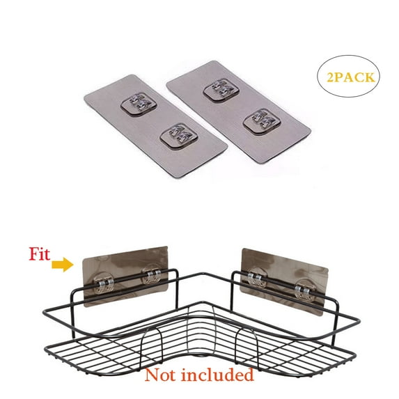 2 Pack Adhesive Replacement Shower Shelf Powerful Suction Strips Stickers Wall Mount with Hooks for Hanging Floating Baskets Shelves Rack at Bathroom Toilet Kitchen
