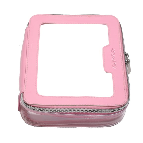 BEAUTYSPACE Pink Color Piped Clear Travel Bag