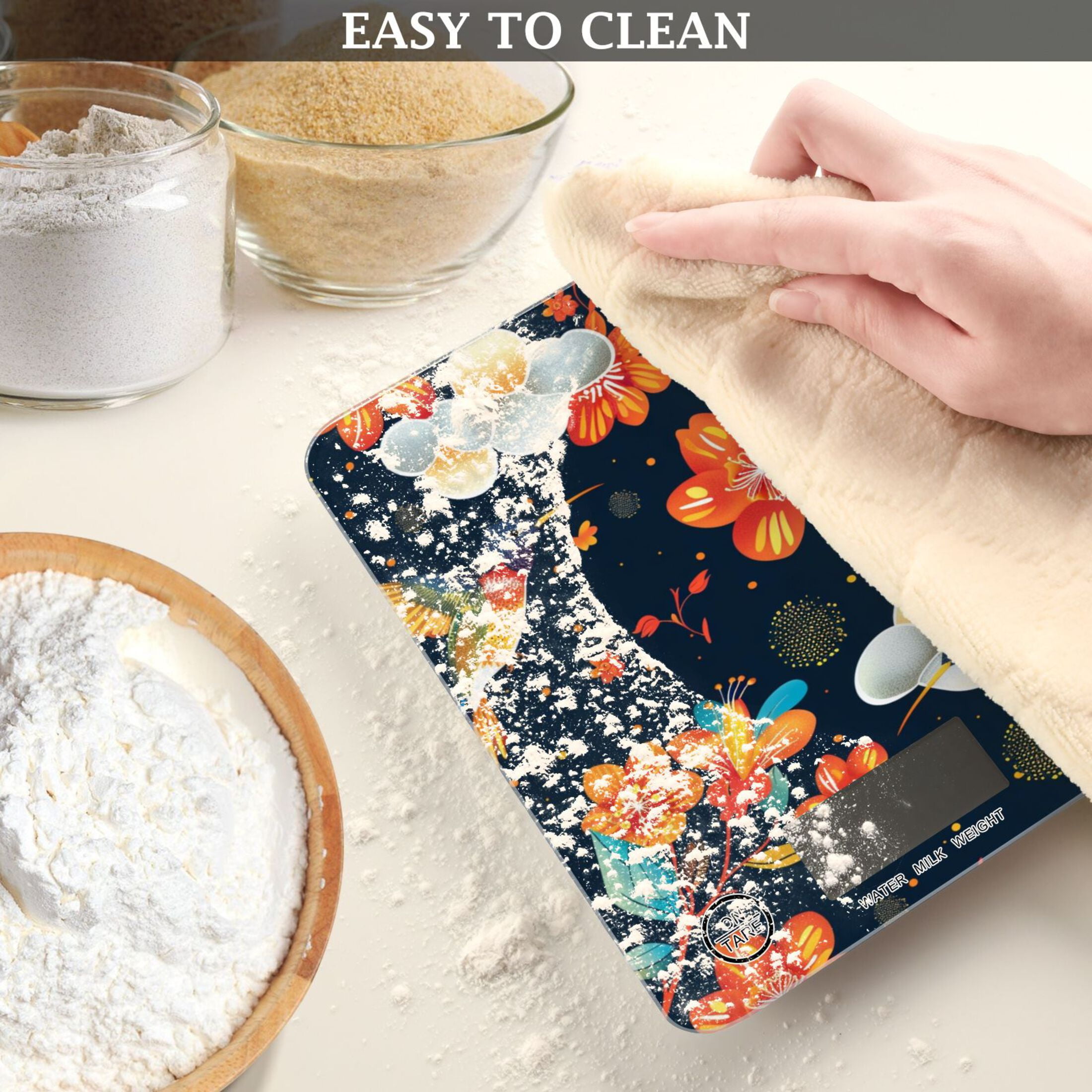 Birds with Flowers Food Scale Digital Kitchen Scale Waterproof Tempered Glass Tare Function 11 lb for Baking Cooking Meal Prep