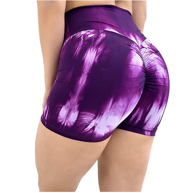 Gibobby Pantalones deportivos Pantalones cortos de yoga para correr con cintura alta de verano para mujer(Morado, L)