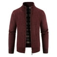 thumbnail image 2 of TFEOQRY Men's Full Zip Cardigan Sweater Cable Knit Stand Collar Long Sleeve Outerwear Fall Winter Warm Coat Burgundy, 2 of 9