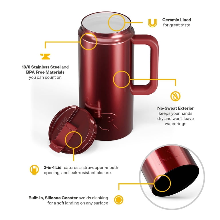 RTIC 64 oz Ceramic Lined Insulated Road Trip Tumbler, Leak