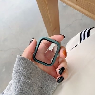 protector De Pantalla Impermeable Vidrio + Marco De Parachoques Estuche Duro Para Apple watch Series 7 6 SE 5 4 3 2 1 Cubierta Película De Templado iwatch 45mm 41mm 44mm 40mm 42mm 38mm Funda Gao Jiahui unisex