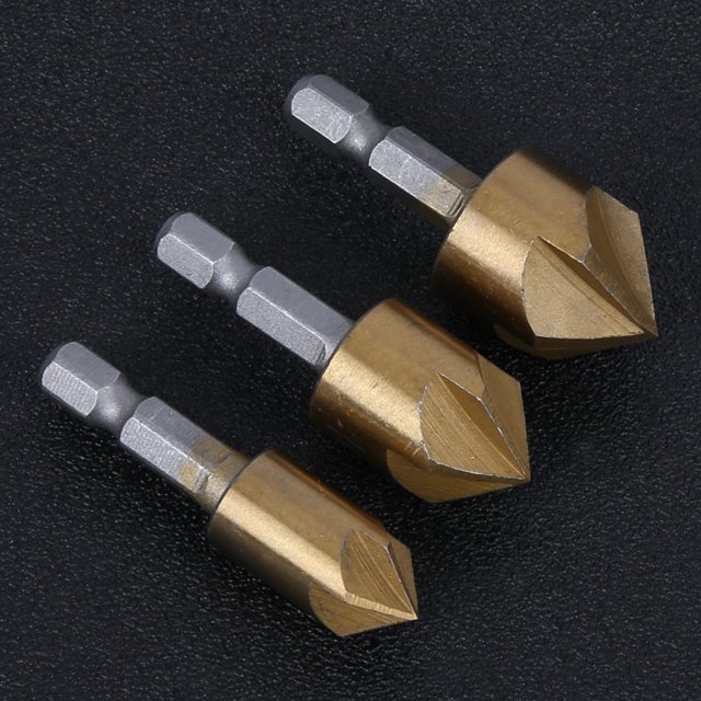 Cortador De Chaflán De 5 Flautas De Varilla Hexagonal, Broca De Enrutador De Chaflán De Máquina De Chaflán De 3 Uds, Para Escariado De Carpintería Taladrado De Carpintería
