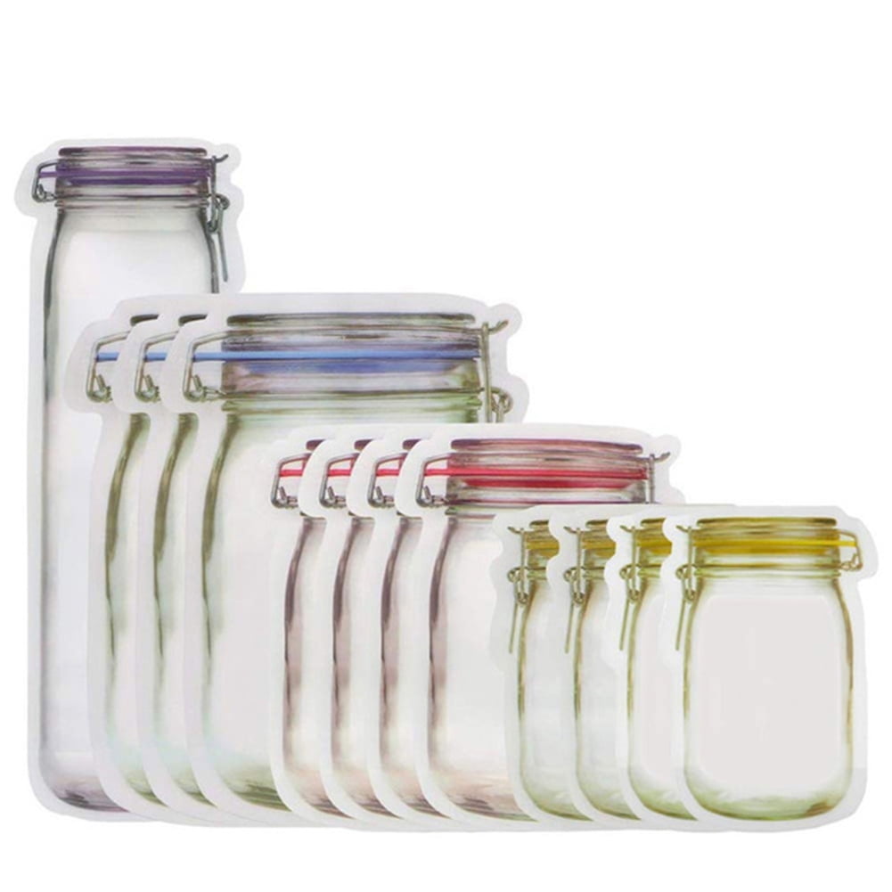 Details about   12Pcs Clear Airtight Mason Jar Bottle Shape Storage Bags Stand-Up Bags for Candy