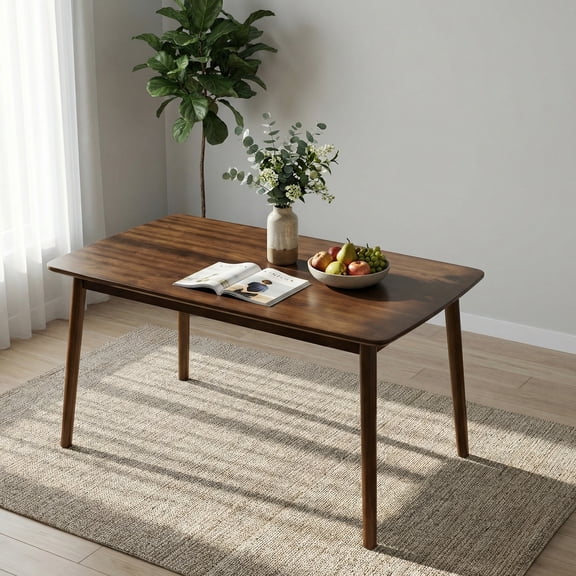 Noble House 47" Solid Wood Dining Table, Rectangular Mid-Century Kitchen Table with Rounded Corners, Walnut