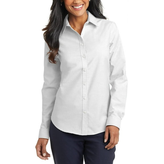 Just Blanks Ladies SuperPro Oxford Shirt Open Collar Back Yoke With Knife Pleats, White, 4XL