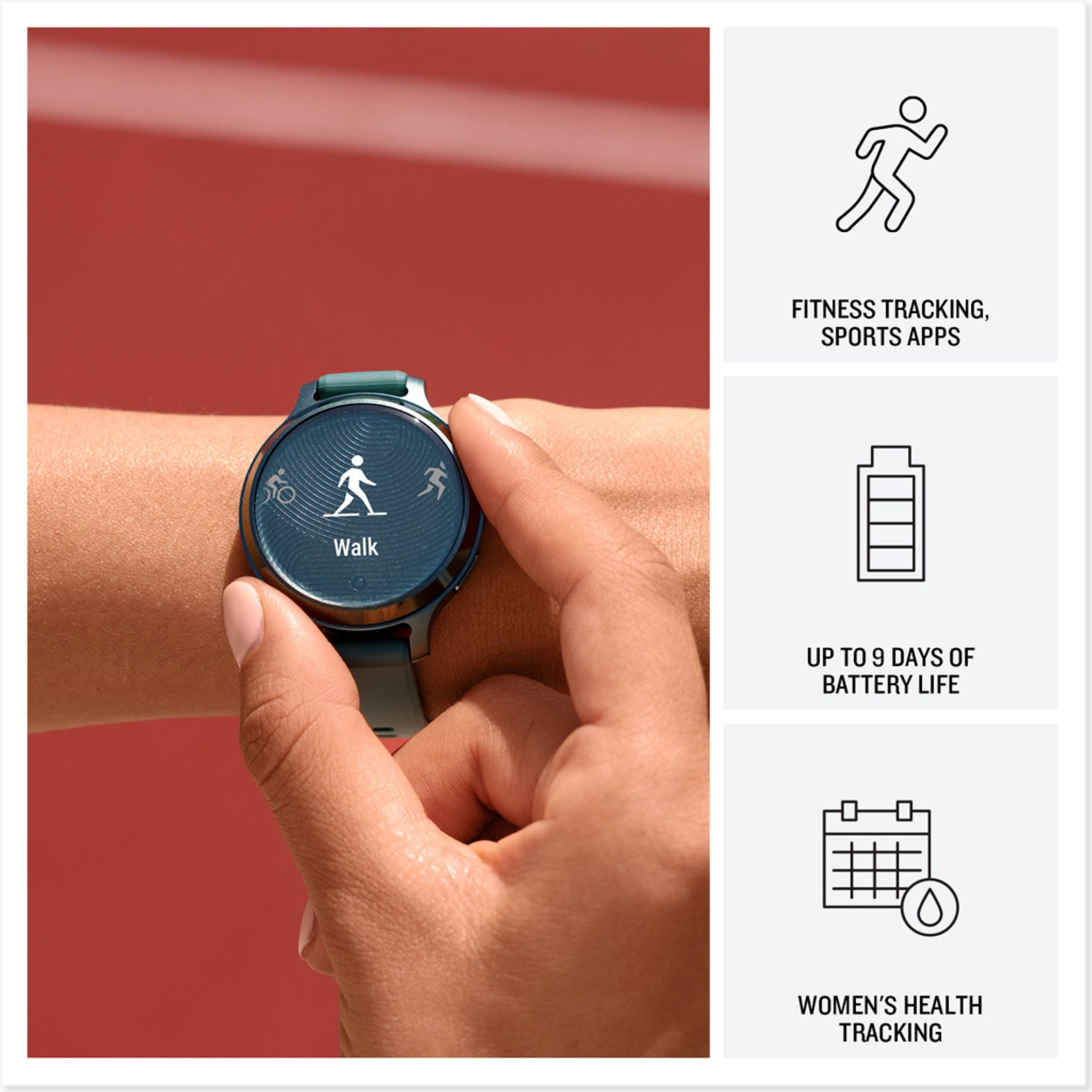 Garmin Lily® 2 Active, Small and Stylish Smartwatch, Built-In GPS, Hidden Display, Patterned Lens, Up To 9 Days Battery Life, Jasper Green with Jasper Green Silicone Band