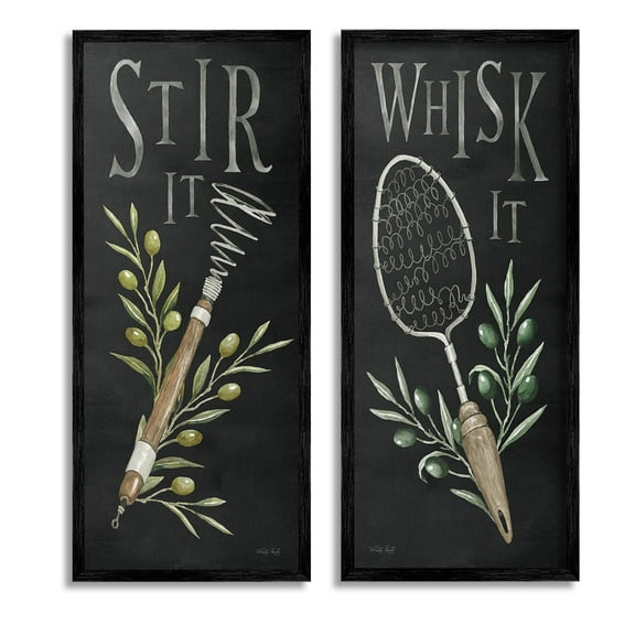 Stupell Industries Vintage Kitchen Phrases Botanical & Floral Painting Black Framed Art Print Wall Art, 10 x 24, Set of 2