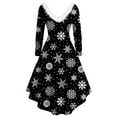 thumbnail image 4 of Homenesgenics Women Dress Long Sleeve Christmas Printed Furry V-Neck Draw Back Dress, 4 of 5