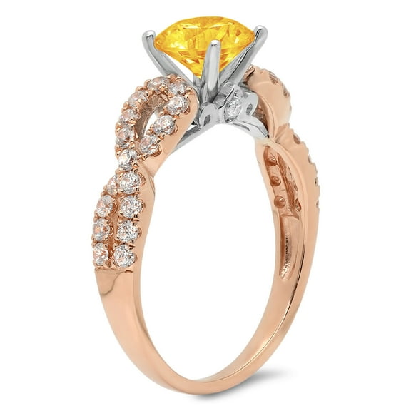 1.42 ct Round Cut Natural Citrine Solitaire with Accents Engagement Ring for Women in 18K Rose/White Gold