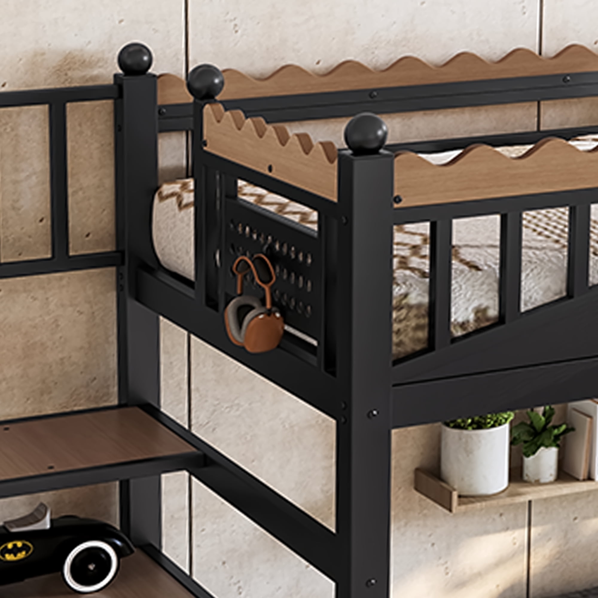 Twin XL Size Loft Bed with Storage Stairs & Bookshelf, Metal Loft Bed Frame with Storage Shelves, Space-Saving Loft Bed for Dorms, Small Bedroom, Black
