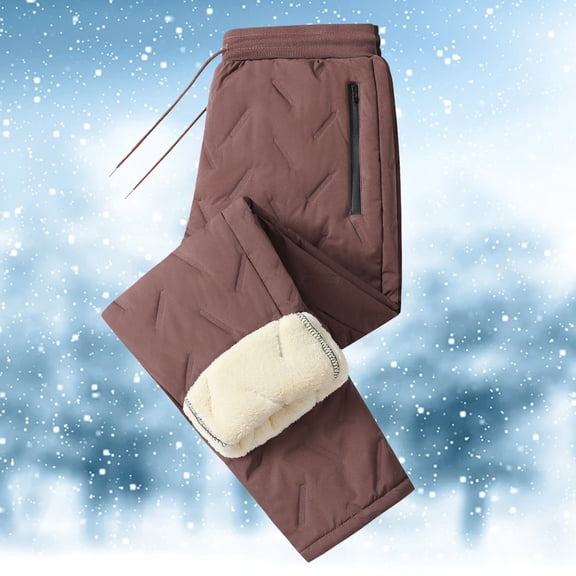 Unisex Winter Windproof Waterproof Fleece Lined Cotton Pants, Lamb Wool Thickened Thermal Outdoor Sports Casual Unisex Warm Trousers for Men and Women Cold Weather Wear Brick Red L