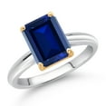 thumbnail image 2 of Gem Stone King 10K White and Yellow Gold Blue Created Sapphire Engagement Ring for Women (2.70 Cttw, Octagon 9X7MM, Gemstone September Birthstone, Available in Size 5, 6, 7, 8, 9), 2 of 4