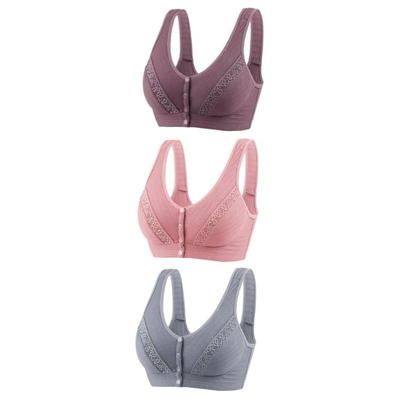 Bigersell Plus Size Sports Bras for Women 3pc Front Snap Closure Wire-Free Bra Sports Bras High Impact Molded Bra Style R-134 Basic Bra Strap Nylon No Underwire Everyday Bras Underwear Pink 3XL
