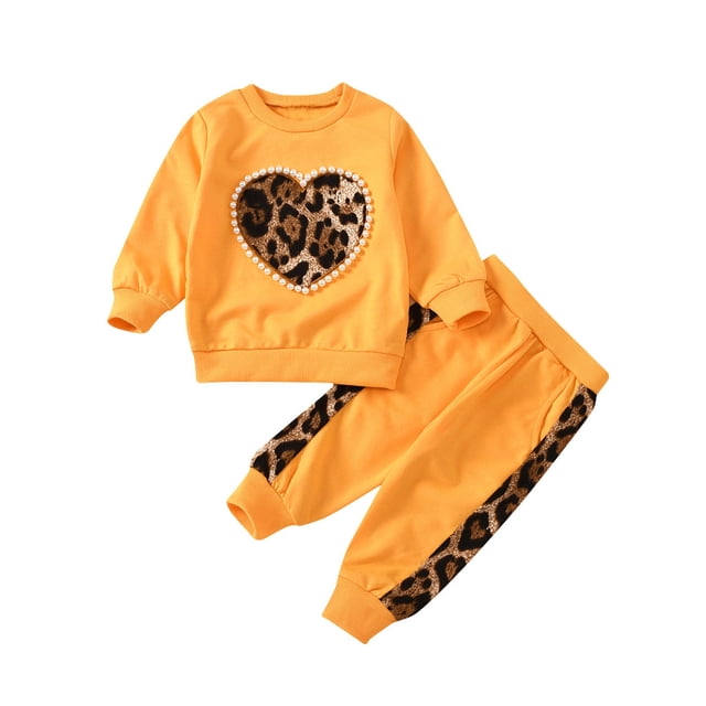 Sunnyoo Girls Long Sleeve Leopard Print Sweatshirt Pants Outfits 2Pcs Clothes Set