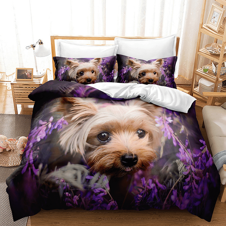 3-Piece Animal Print Pet Dog Pattern Quilt Bedding Sets Full Size Fashion  Puppy Pug Bedding Bed Set for Kids Teens Adults Duvet Cover & 2 Pillowcases  Room Decor 