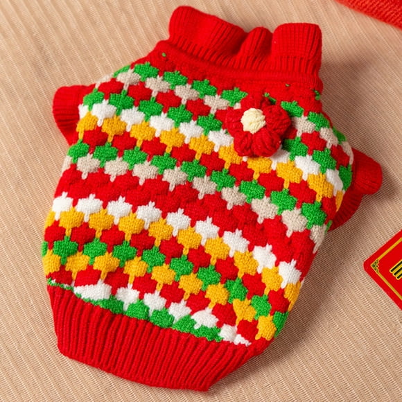 Winter Cozy Knitted Cat Sweater With 3D Floral Stripes Design For Indoor Feline Comfort And Warmth Fashion Apparel