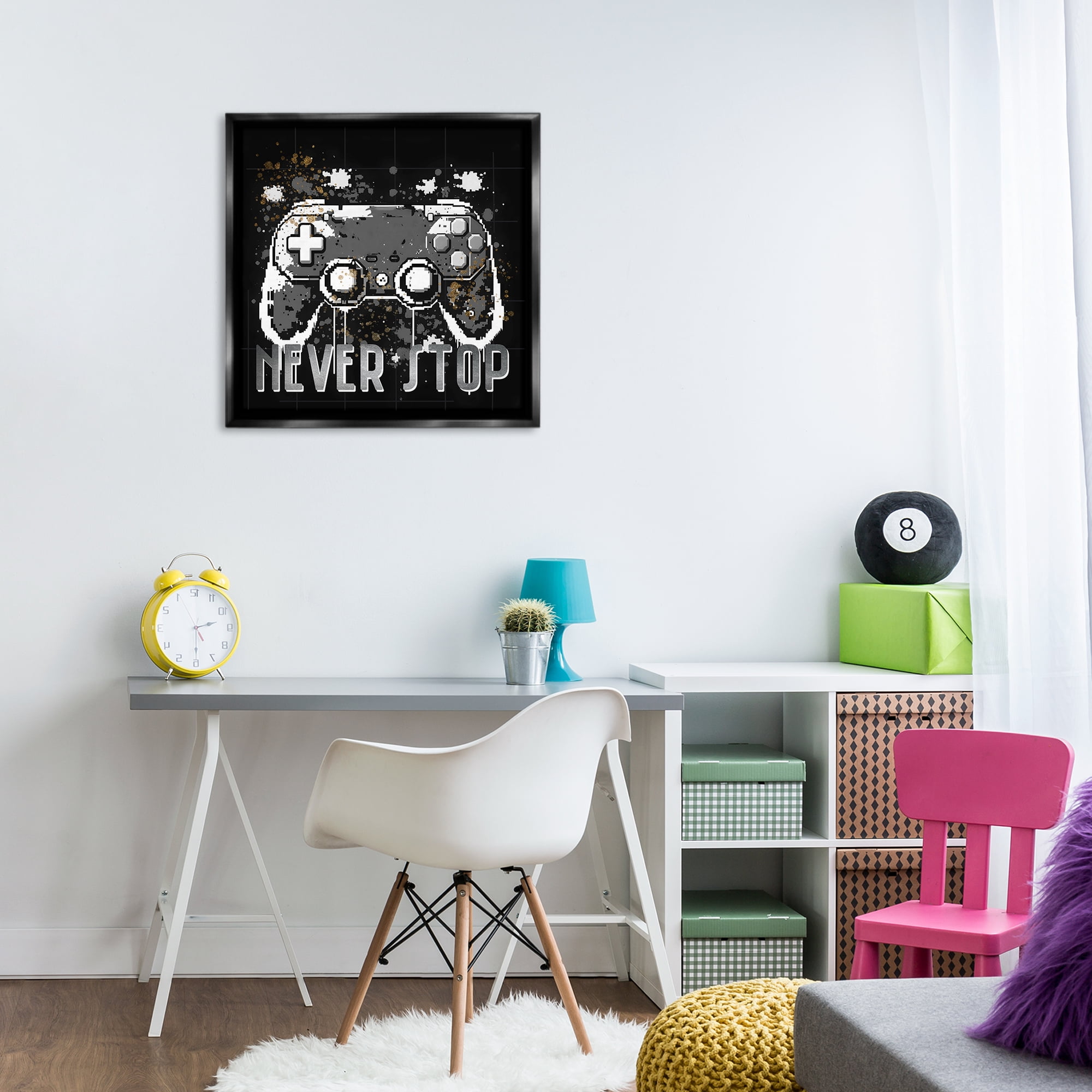 Stupell Industries Never Stop Pixel Controller Entertainment Painting Black Floater Framed Canvas Art Print Wall Art, 25 x 25