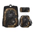 thumbnail image 1 of Vsdgher Gothic Raven Portrait Print Large Capacity Backpack Lunch Bag Pencil Case Combination 3 Piece Set for Student, 1 of 7