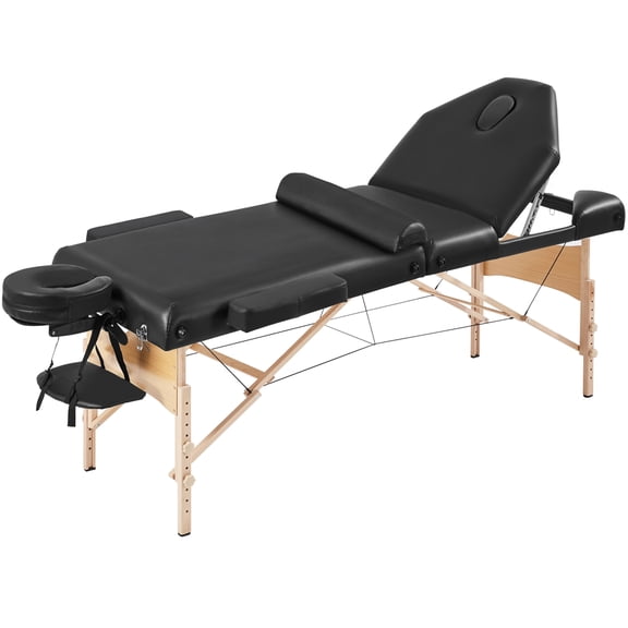 Yaheetech Portable 3-Fold Massage Table with Adjustable Backrest, Carrying Bag, Black
