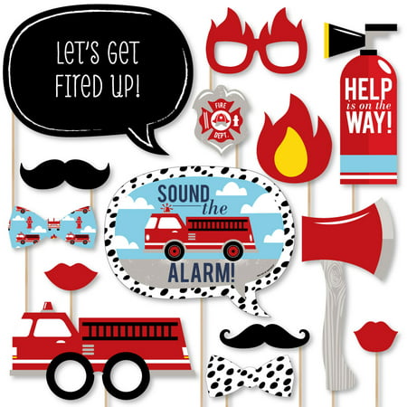 Fired Up Fire Truck - Firefighter Firetruck Baby Shower or Birthday Party Photo Booth Props Kit - 20 Count