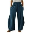 thumbnail image 2 of HUPOM Womens Trouser Pants Cargo Pants Standard High Waist Rise Long Straight-Leg Blue L, 2 of 3