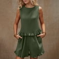 thumbnail image 6 of Feancey Plus Size Cotton Linen Sets for Women Sleeveless Crop Tank Top and Ruffle Shorts Lounge 2 Piece Set Summer Casual Vacation Outfits with Pockets Army Green XXL, 6 of 10