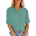 thumbnail image 2 of GigrtiJin Women's Half Sleeve T Shirts Button down Round Neck Casual Tops Summer Comfy Loose Solid Color Blouse, 2 of 5