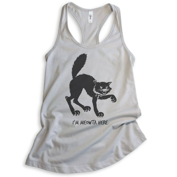 I'm Meowta Here Cat Tank Top, Ladies Racerback Tank Top, Halloween Tank, Black Cat Tank, Cat Tank, Silver Gray, Medium