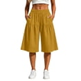 thumbnail image 5 of Endives Women's Shorts Solid Color Loose Summer Bermuda Short Knee Length Elastic Waist Beach Lounge Workout Casual Long Short Wide Leg Shorts, 5 of 6