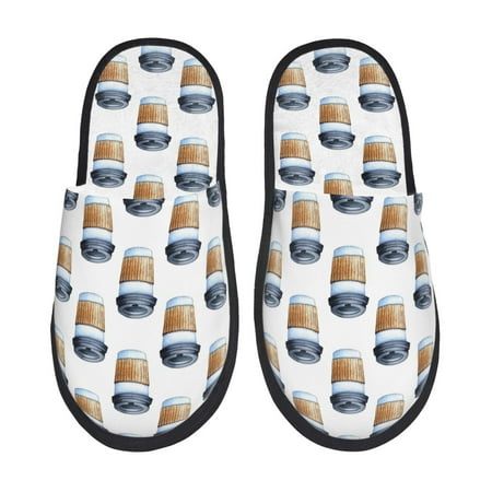 Balery Coffee To Go Pattern Slient Indoor Furry Fleece Comfort House Shoes Soft Non-Slip Home Shoes Cotton slippers House Slippers-- Large