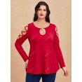 thumbnail image 2 of Top de Talla Extra con Hombros Al Aire con Anillo de Ojo de Cerradura Rosegal  Mangas largas de talla grande, 2 of 5