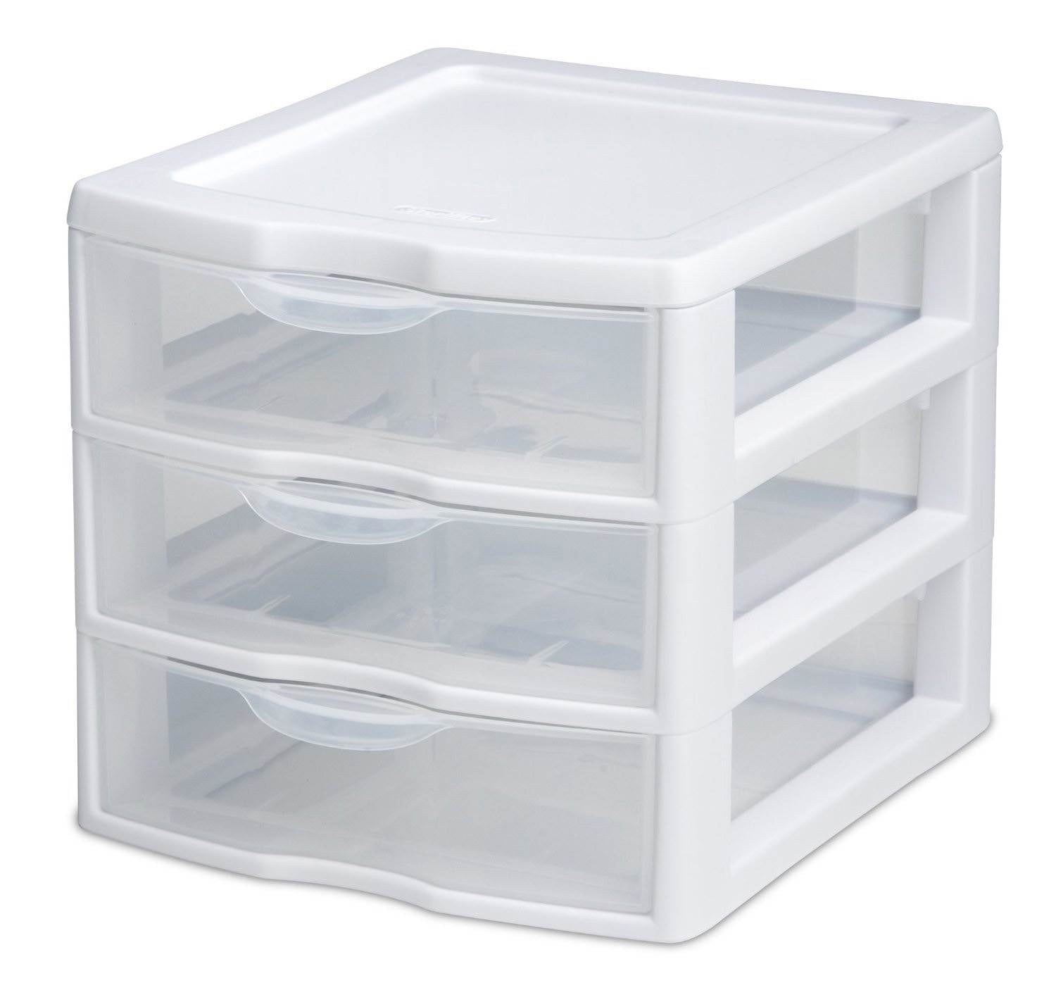 (2 pack) Sterilite 3 Drawer Clear Plastic Desktop & Countertop Storage Organizer, White