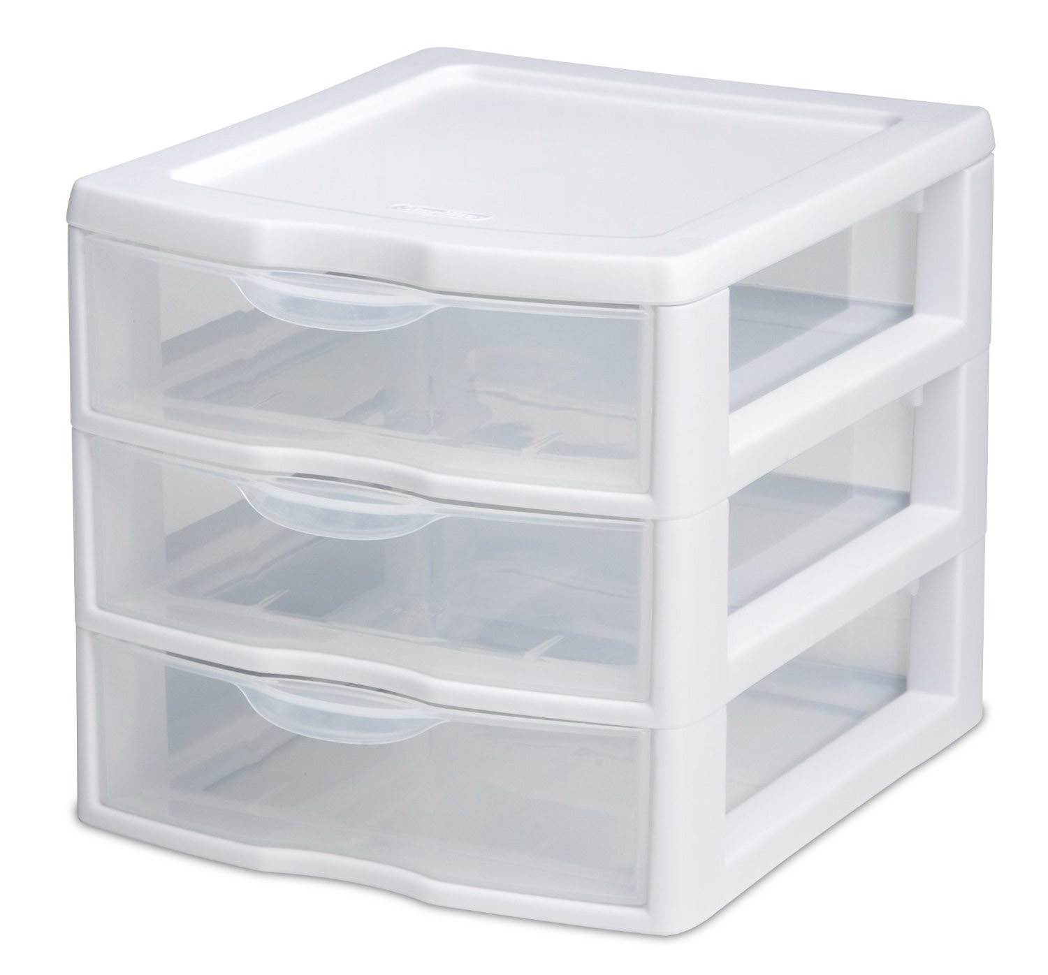 Sterilite, 3 Drawer Clear Storage Bin, Desktop Drawer Storage Container, White