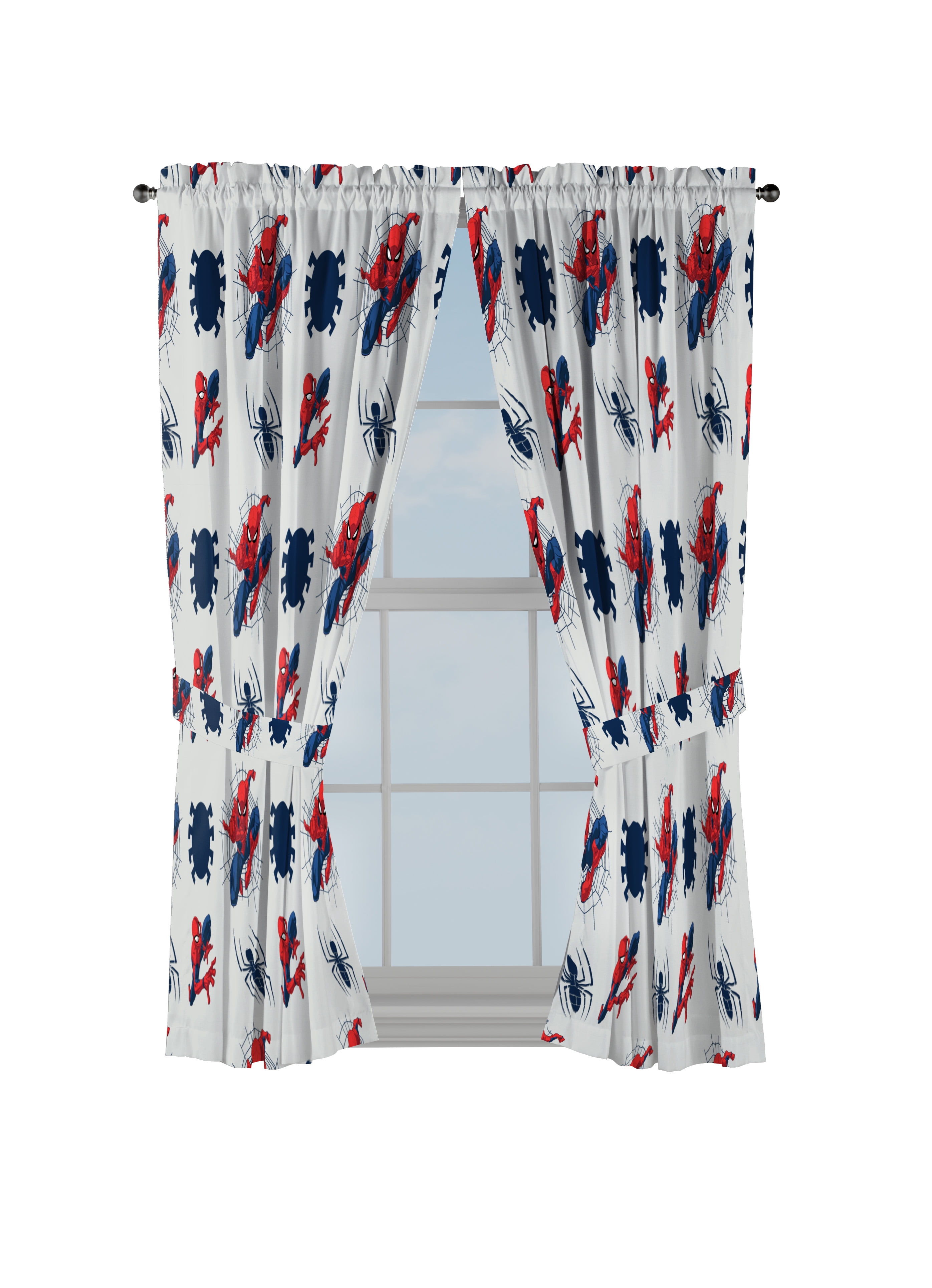 Spiderman soft microfiber 42 by 63 Inch Curtain Panel Pair with Tie Backs Blue 