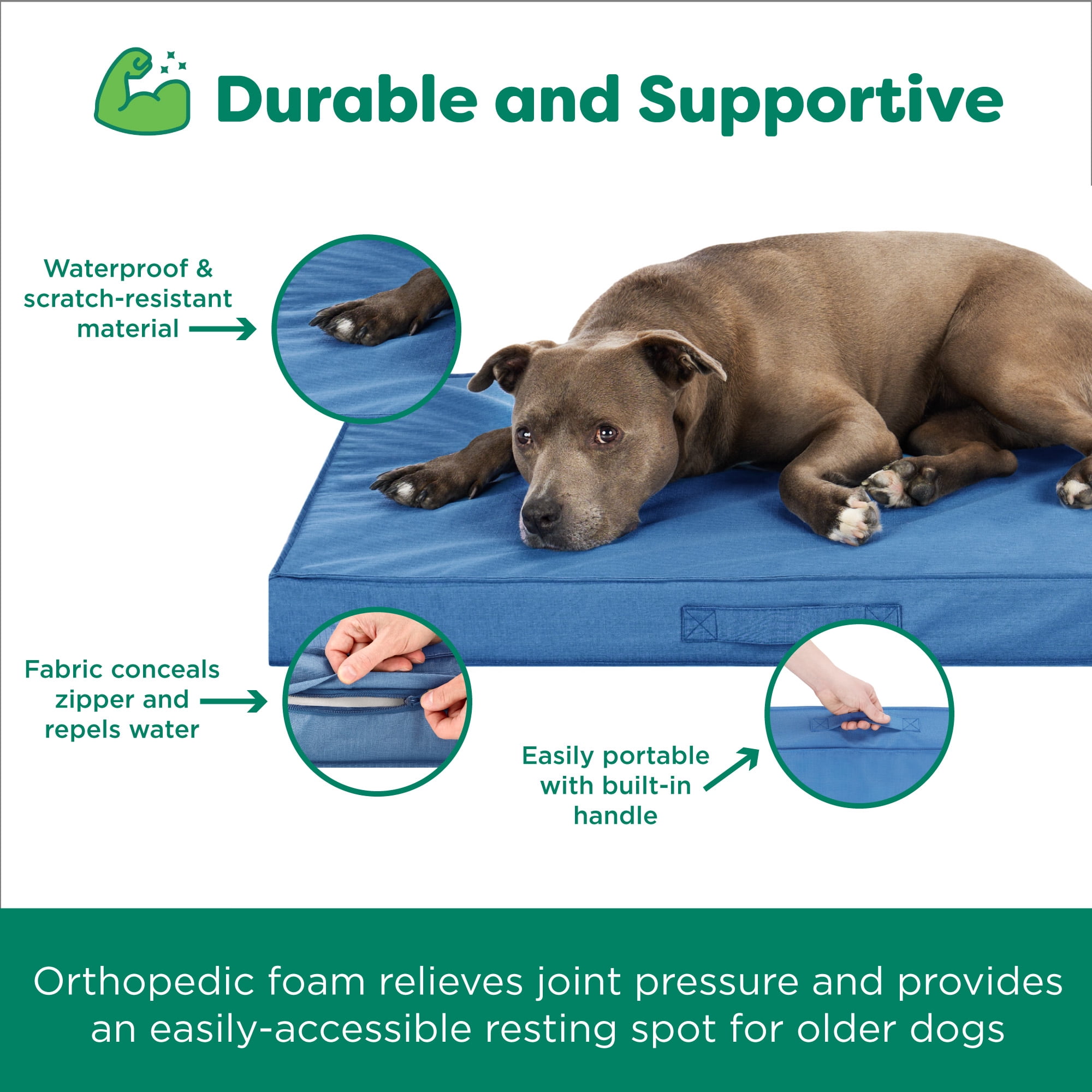 FurHaven Grid Indoor-Outdoor Cooling Memory Foam Deluxe Mattress for Dogs and Cats - Capri Blue, Medium