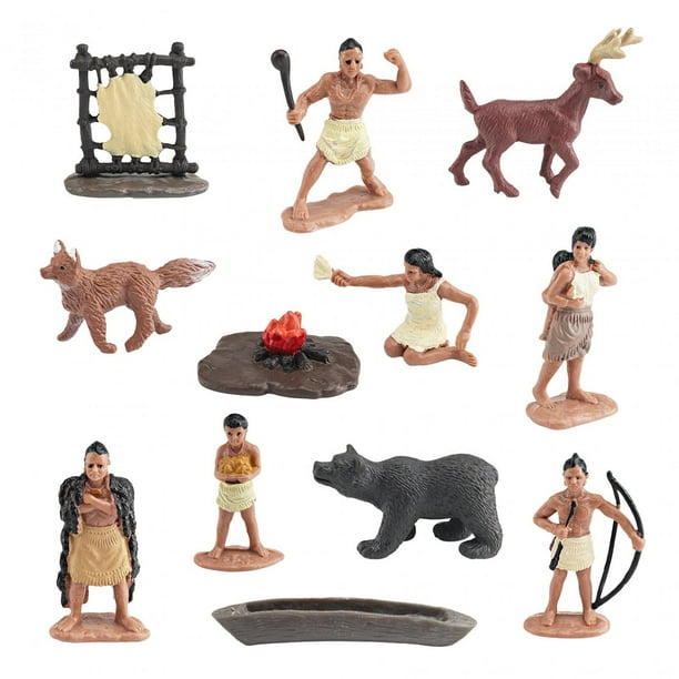 Juego de 12 figuras indias, figuras de acción indias y accesorios, personajes americanos para niños y niñas